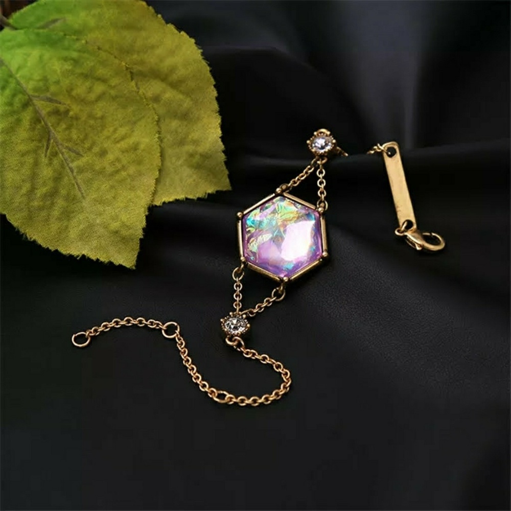 Aurora Borealis Rhinestone Pendant Vtg Bracelet - Picture 6 of 8